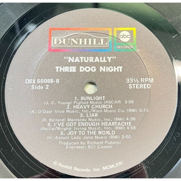 Three Dog Night Naturally Vinyl LP Rock 1972  ABC Dunhill 50088 VG+ - Picture 3 of 8